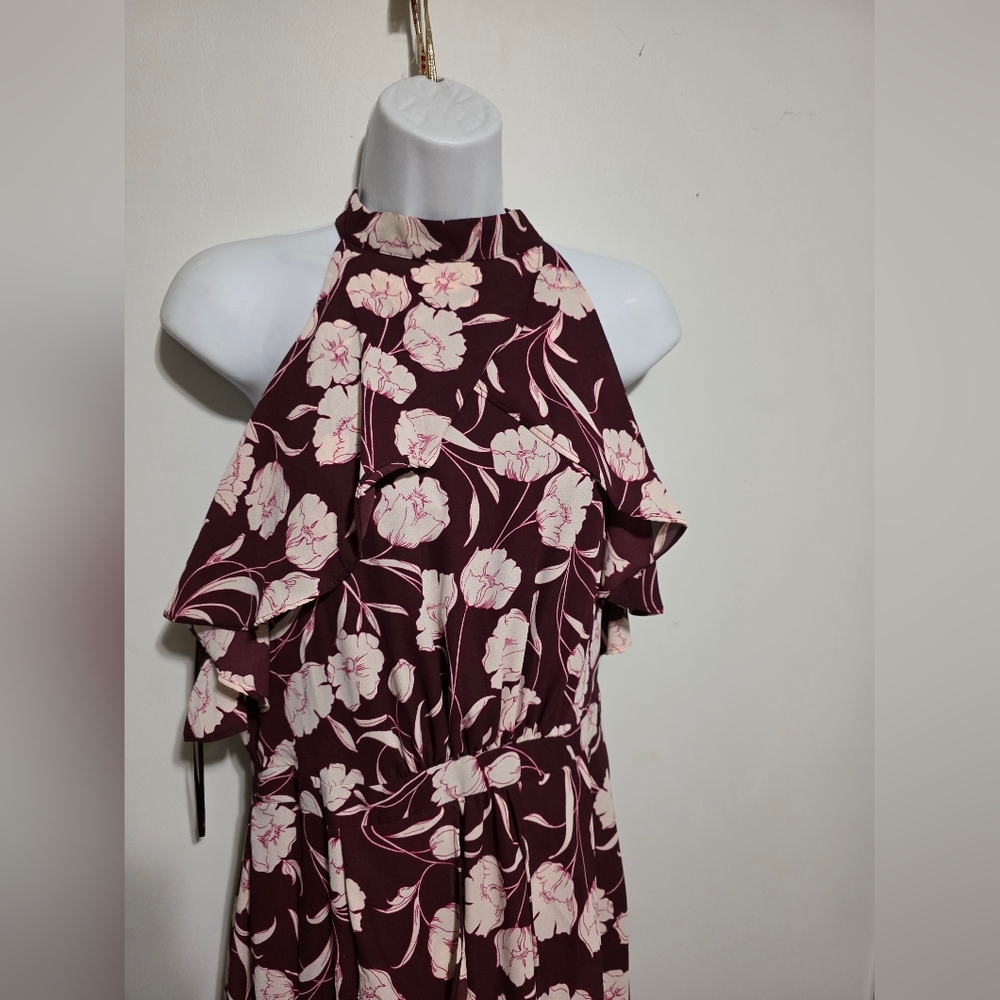 LC Lauren Conrad Burgundy and Cream Floral Dress